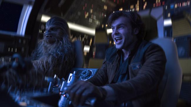 Alden Ehrenreich, as Han Solo, and Joonas Suotamo as Chewbacca.