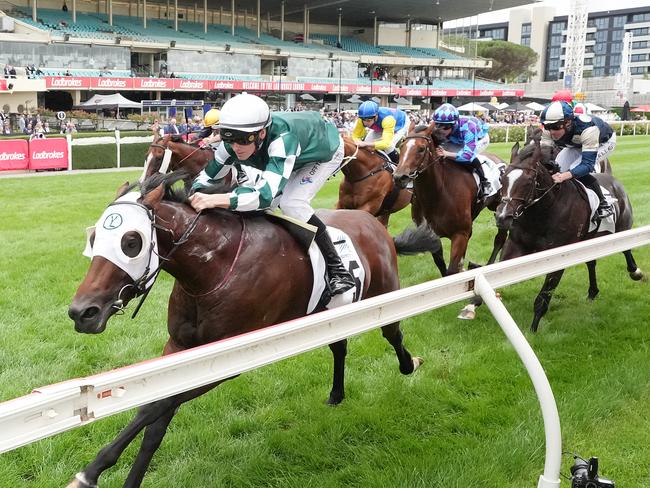 Growing Empire ridden by Ethan Brown wins the Xtreme Freight Valley Pearl at Moonee Valley Racecourse on March 23, 2024 in Moonee Ponds, Australia. (Photo by George Sal/Racing Photos)