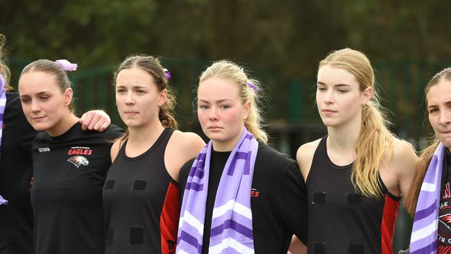 The match honoured the late Zoe Kennedy, an Eagles netballer who died of an athsma attack in 2020 at the age of just 15. Picture: Davis Smith