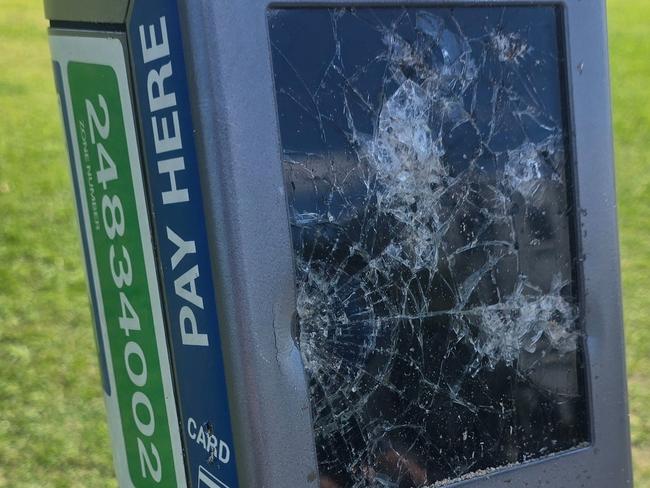 A damaged parking metre in Brunswick Heads on October 20, 2024. Picture: Tony Forsyth