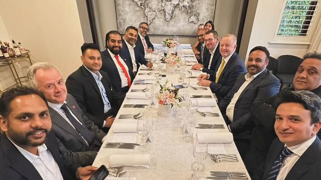 Rupinder Brar (seated beside the PM), Prime Minister Anthony Albanese and Daniel Andrews (seated to the other side of the PM) at a function held in Toorak on November 12, 2024.