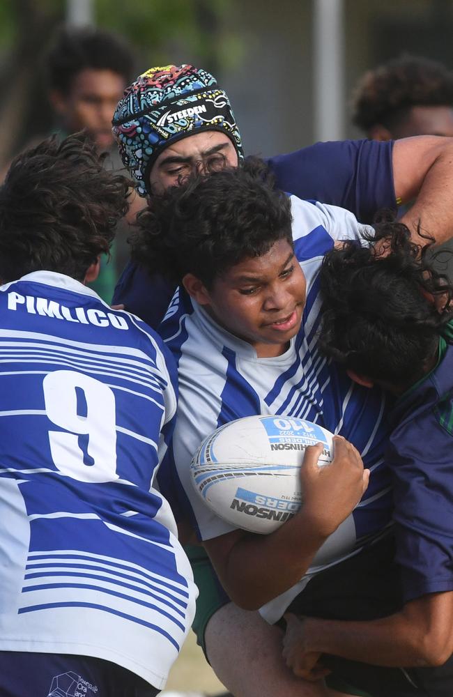 Cowboys Cup Schoolboys Football at Kern Brothers Drive. Townsville High against Pimlico High. Picture: Evan Morgan