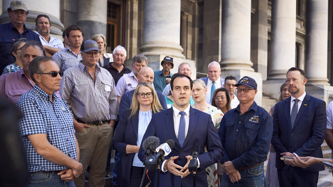 Opposition Leader Vincent Tarzia talking to the media at Parliament House in Adelaide, after calling for urgent drought assistance on Wednesday. Picture: Matt Loxton