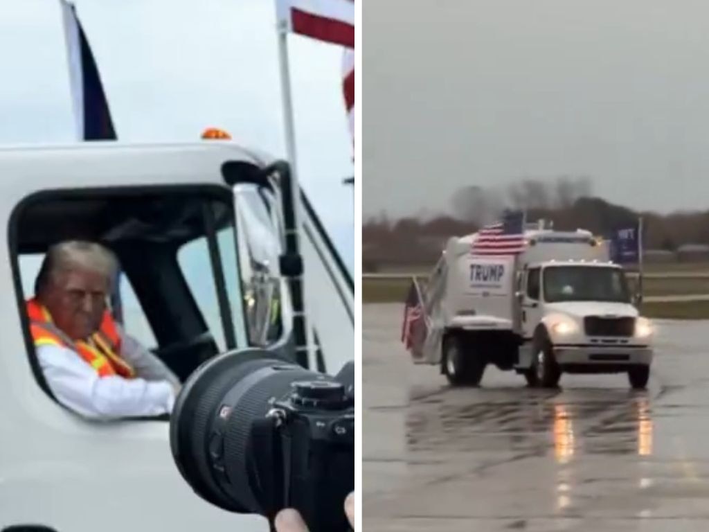 Donald Trump arrived at a rally in a garbage truck.