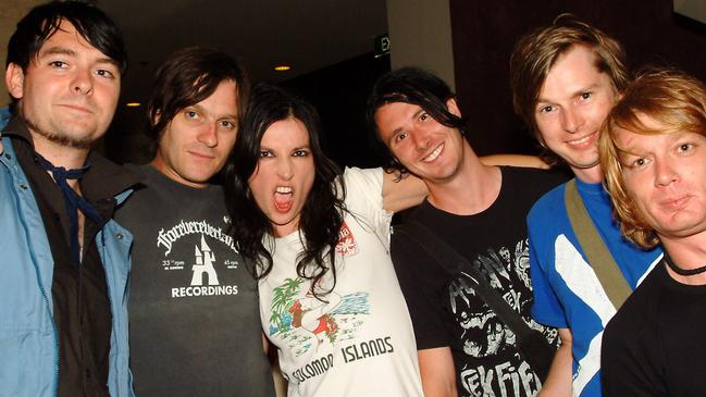 Musician Owen Eszeki with Deab Turner, Adalita, Ben Macklin, Peter Gravestock and Adam Robertson at a Big Day Out after party at Sugar Nightclub in 2006.