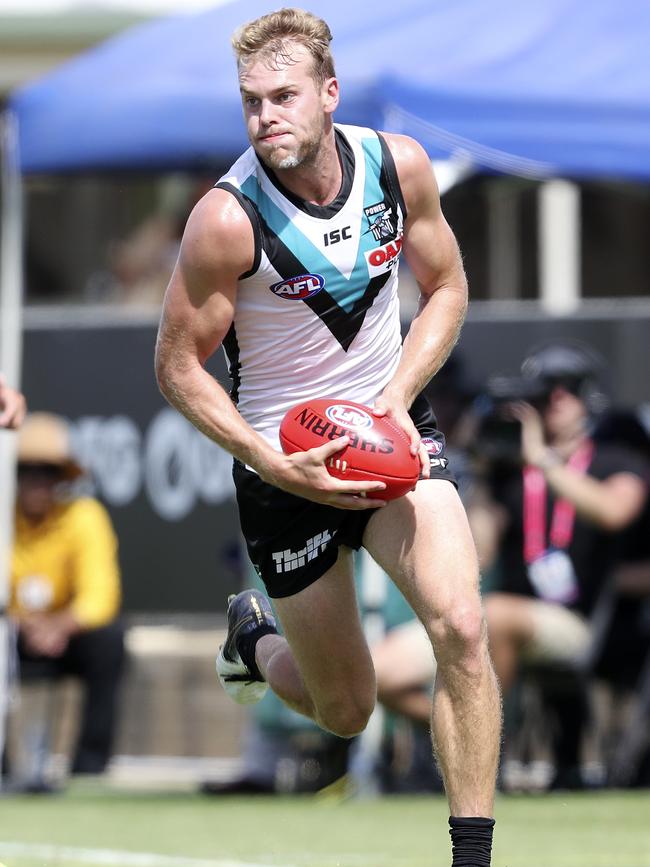 Jack Watts on the burst against North Melbourne at Alberton Oval during the JLT Series. Picture Sarah Reed