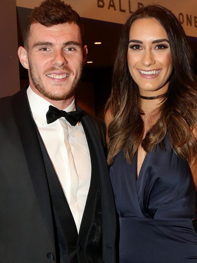 John Worsfold Medal winer Luke Shuey with his partner Danielle Orlando. Picture: Bohdan Warchomij