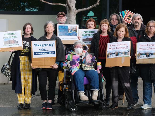 Protestors from Save Geelong West Library outside Geelong West Library who are calling for it to remain open. Picture: Mark Wilson