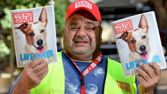 Barefoot likes to buy The Big Issue and hear the stories of the vendors getting back on their feet. Picture: Keryn Stevens