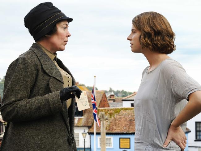 Olivia Colman and Jessie Buckley in a scene from the movie Wicked Little Letters.