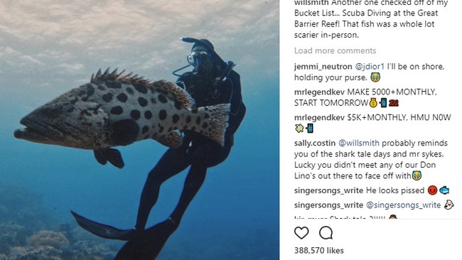 Will Smith who was holidaying in FNQ had posted this picture of himself scuba diving at Lizard Island.