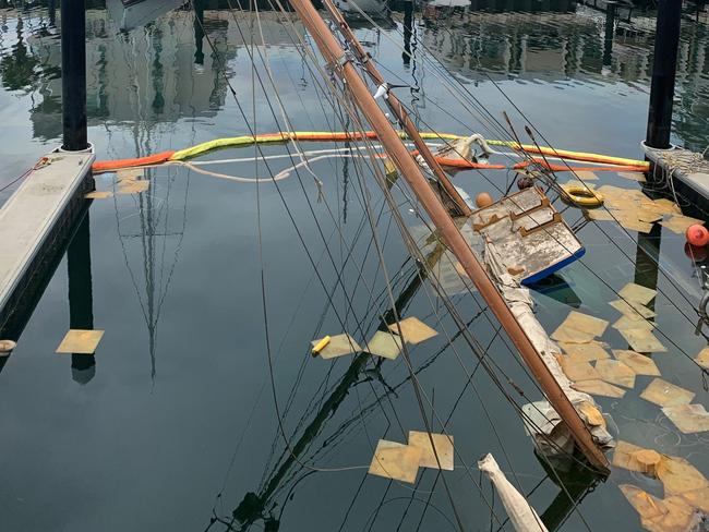 The yacht submerged at New Port. Picture: PAULA THOMPSON