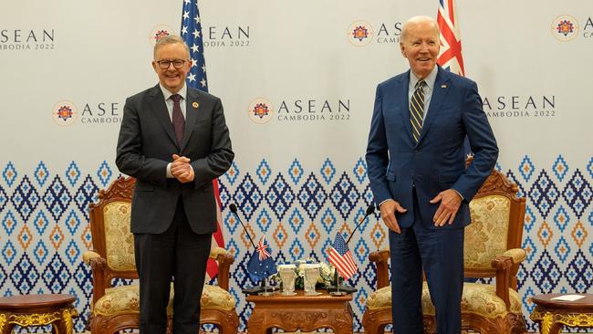 Prime Minister Anthony Albanese (L) meeting with US President Joe Biden on the sidelines of the East Asia Summit Picture: Australian Prime Minister's Office / AFP