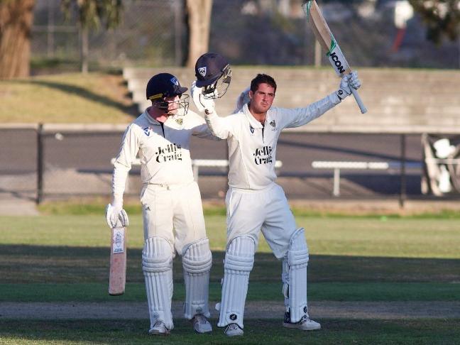 James Martinich celebrates his century for Balwyn in VSDCA. Picture: Jon Thiele