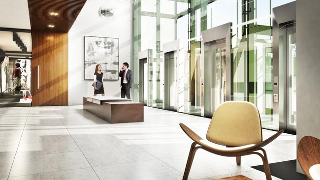 An artist's impression of the lobby and reception are at the Flinders Centre.