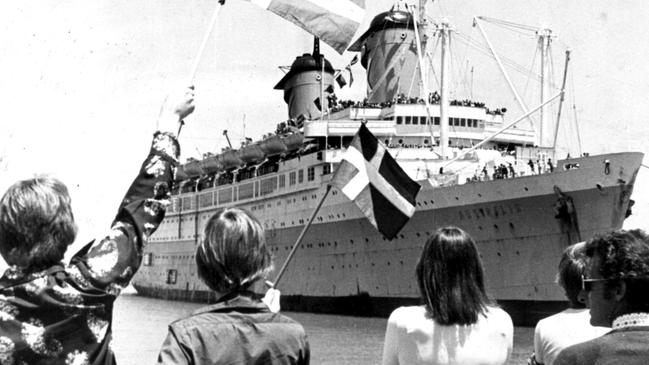 One of the last loads of migrants in Australia’s organised immigration program of the 1940s through to the 1970s arrives. Picture: News Corp Australia