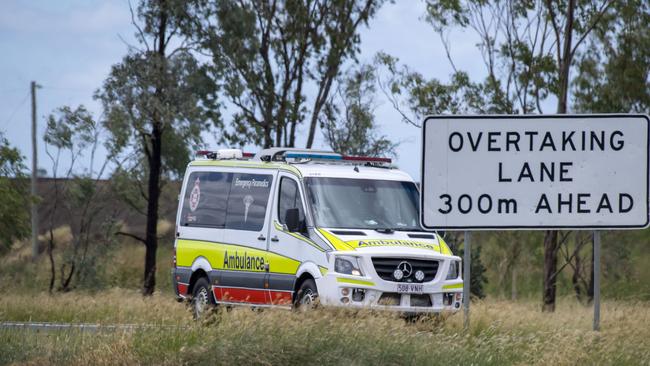 Two men were hospitalised after a crash on the Warrego Highway near Dalby on Sunday morning. Picture: Nev Madsen.