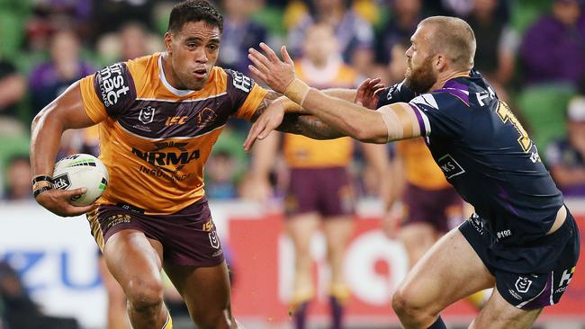 Joe Ofahengaue on the charge for the Broncos. PIcture: Getty Images