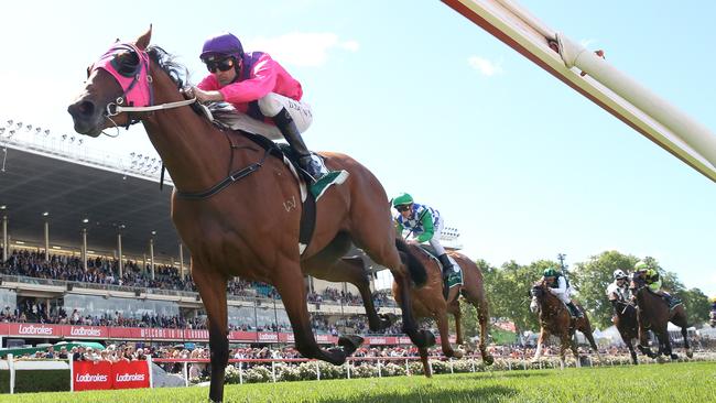Derby runner Soul Patch storms to victory on Cox Plate Day at Moonee Valley. Picture: Michael Klein