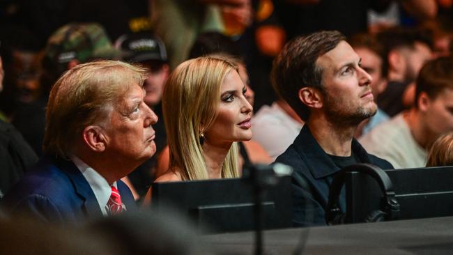 Donald Trump at Ultimate Fighting Championship in Miami with daughter Ivanka and her husband Jared Kushner. Picture: AFP