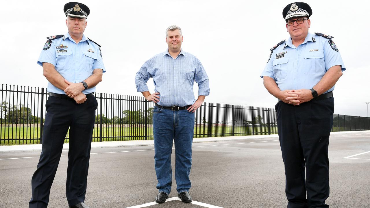 Acting Assistant Commissioner for the Northern Police Region, Chris Hodgman, Police Minister Mark Ryan, and Acting Assistant Commissioner for Youth Crime, Andrew Massingham. Picture: Shae Beplate.