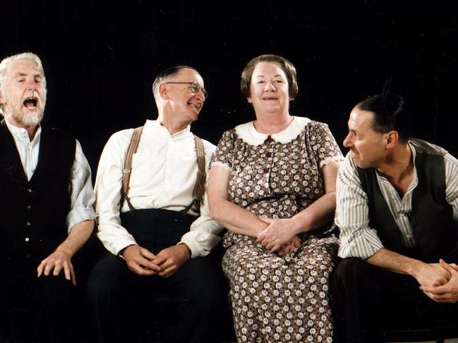 Peter Carroll with John Gaden, Anne Phelan and Geoff Revell in scene from theatre stage play "A Hard God".