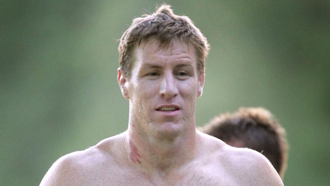 Brad Thorn during Broncos pre-season training in 2005. Pic: Nathan Richter