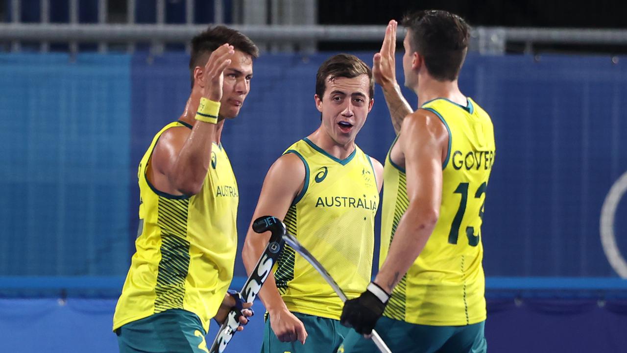 A high five for Tim Sharp after he slotted the Kookas’ opener. Picture: Adam Head