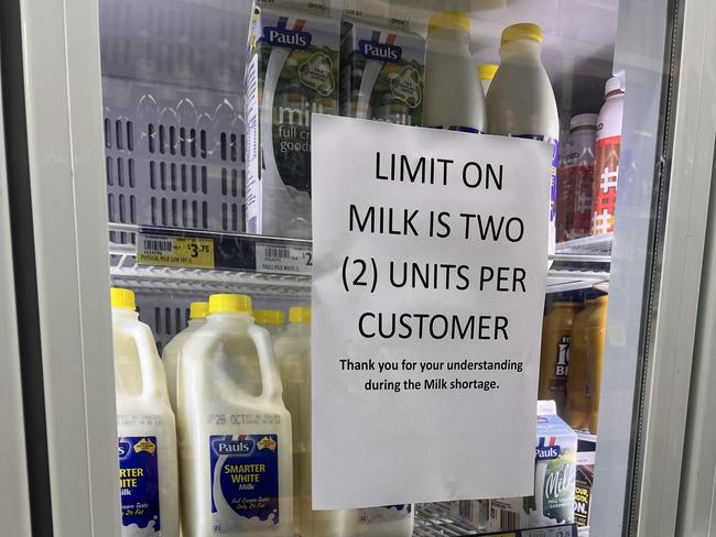 A sign on the fridge at the Murrumbeena IGA. Picture: Rob Ferris