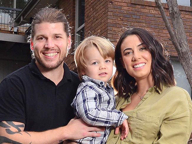 Molly and Ben Robb and their son Marty, 3, at their Montmorency house. Story on Melbourne's most liveable and affordable suburbs.Picture : Nicki Connolly