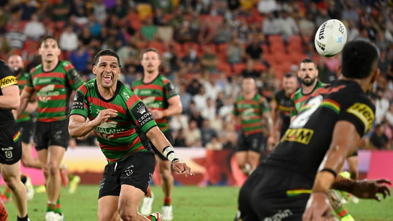 Stephen Crichton about to pounce on Cody Walker's grand final pass. NRL Imagery