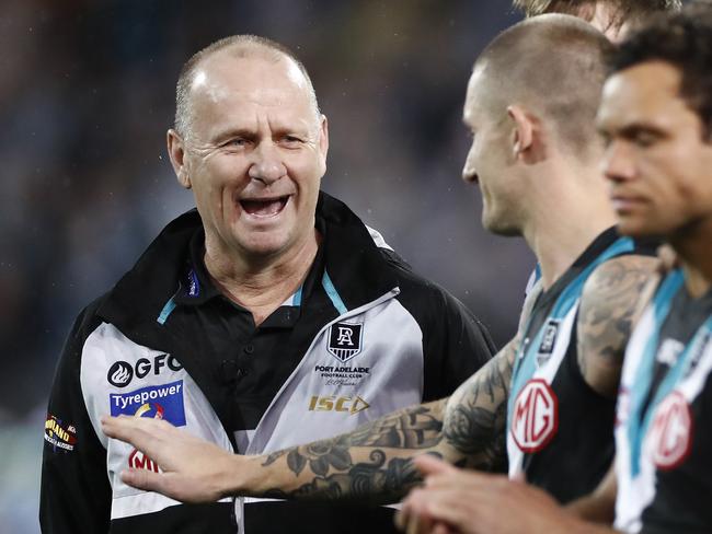 ADELAIDE, AUSTRALIA - OCTOBER 16: Power head coach Ken Hinkley is seen during the AFL First Preliminary Final match between the Port Adelaide Power and Richmond Tigers at Adelaide Oval on October 16, 2020 in Adelaide, Australia. (Photo by Ryan Pierse/Getty Images)