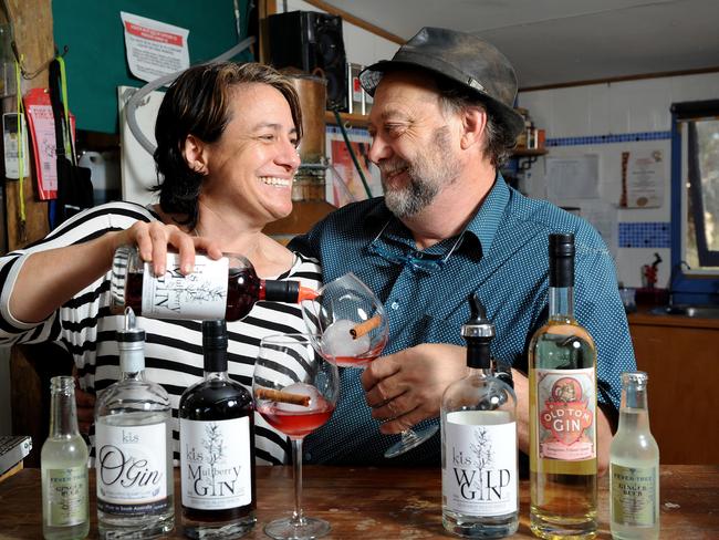 Kangaroo Island Spiritsowners Sarah and Jon Lark at their distillery. Photo: Keryn Stevens