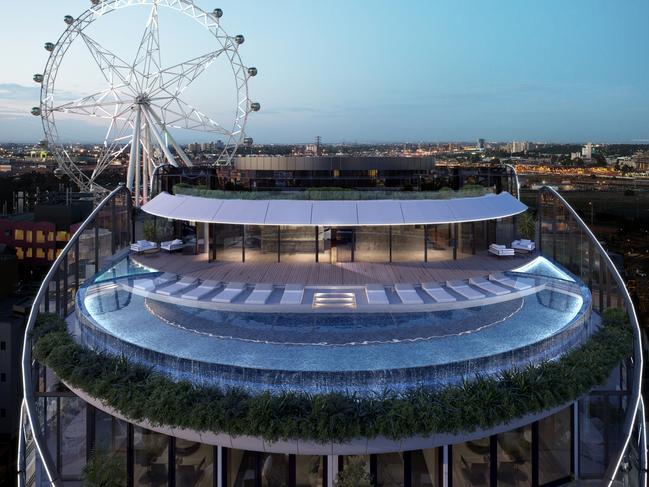 The Docklands luxury hotel and apartment development feature a public-access rooftop pool.