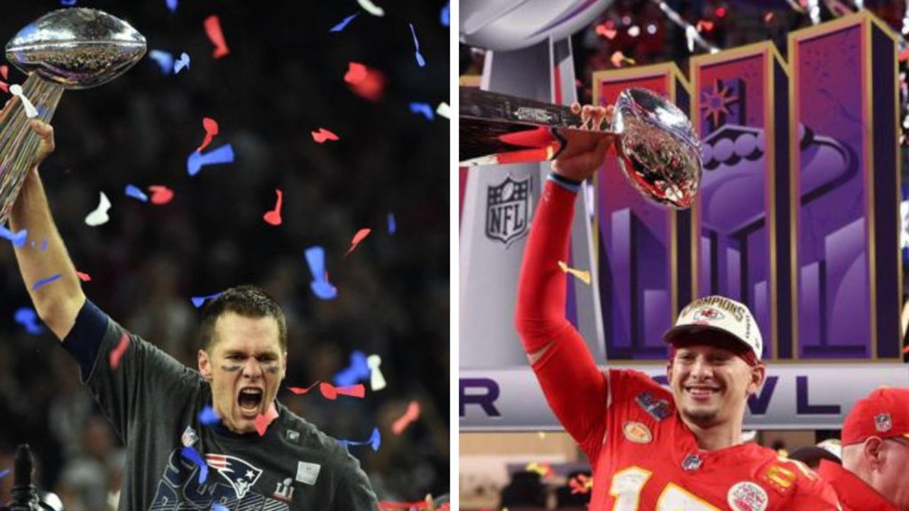 Tom Brady and Patrick Mahomes. Photos: AFP