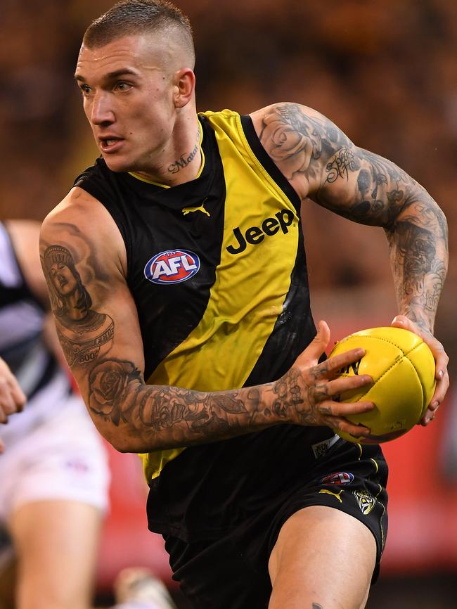 Dusty in action against the Cats. Picture: AAP