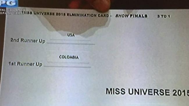 The fine print ... Steve Harvey incorrectly announces Miss Columbia as the winner. Picture: Supplied