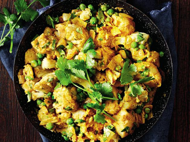 Indian-style potato and pea smash.