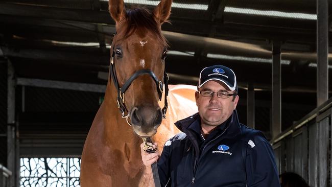 Robbie Griffiths with his horst The Quarterback. Picture: Mark Dadswell