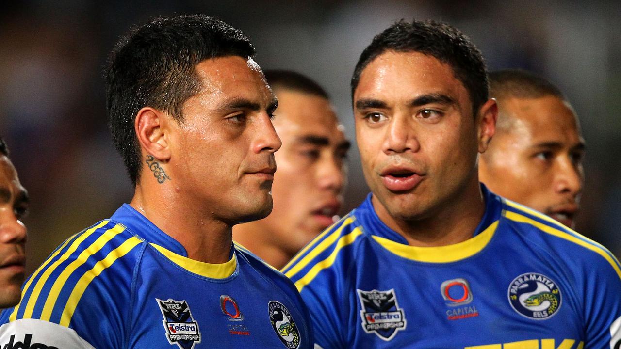 Reni Maitua and Willie Tonga during their time at the Eels in 2012.