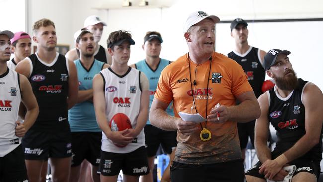 Michael Voss in his role as an assistance coach at Port Adelaide. Picture: Sarah Reed