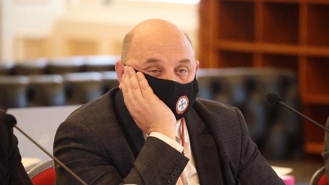 The Clerk of the Parliament Neil Laurie looking unimpressed during an Estimates hearing at Parliament House in Brisbane. Picture: Liam Kidston