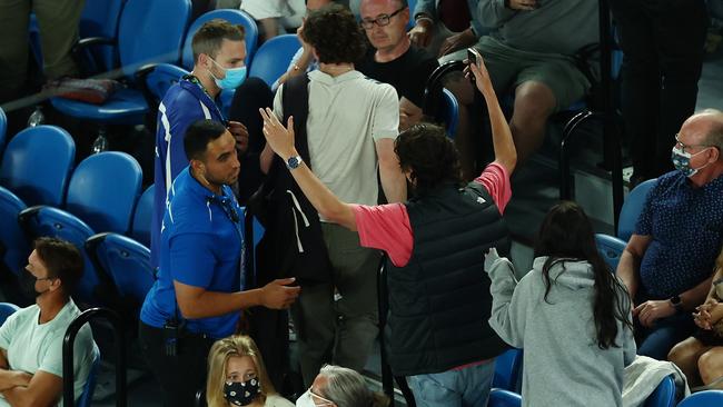 The spectators were kicked out after yelling out during Max purcell’s serve. Picture: Clive Brunskill/Getty