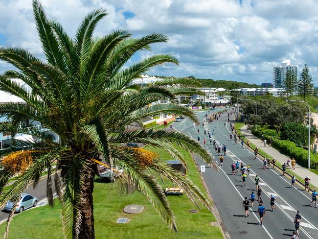 Runners on course at the Mooloolaba Triathlon.