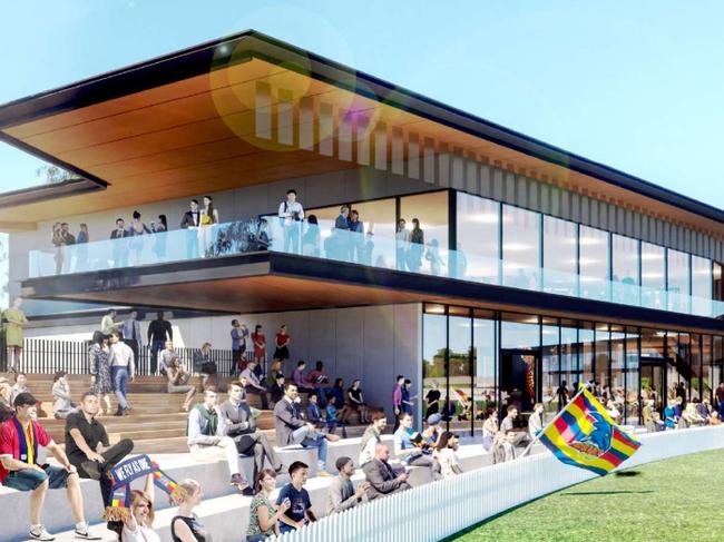 The proposed Adelaide Football Club HQ at Thebarton would seethe clubrooms and high-performance centre facing west from the South Rdside of the oval.