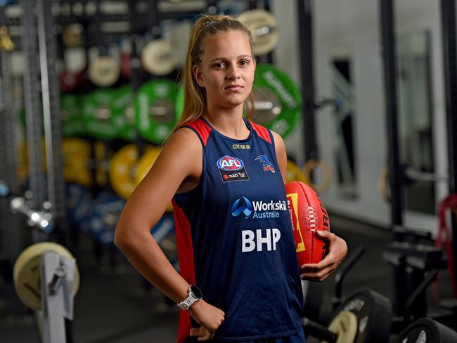 After a good off-and-pre-season Danielle Ponter is looking forward to a big 2020 season with the Crows. Picture: NAOMI JELLICOE