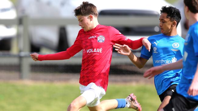 Under-14s soccer - North Geelong (Red) v Berwick City.  Picture: Mike Dugdale