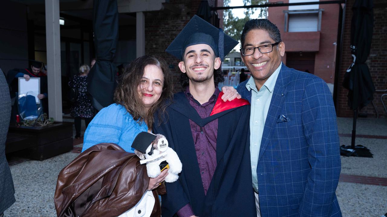 17-09-2024 Deakin University graduation. Salvina, Dillon and Keith Bouchier. Picture: Brad Fleet