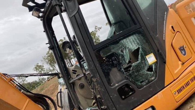 Smashed windows at the Pimpama Sports Hub worksite.