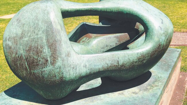 Henry Moore’s modernist bronze sculpture, Reclining Connected Forms.